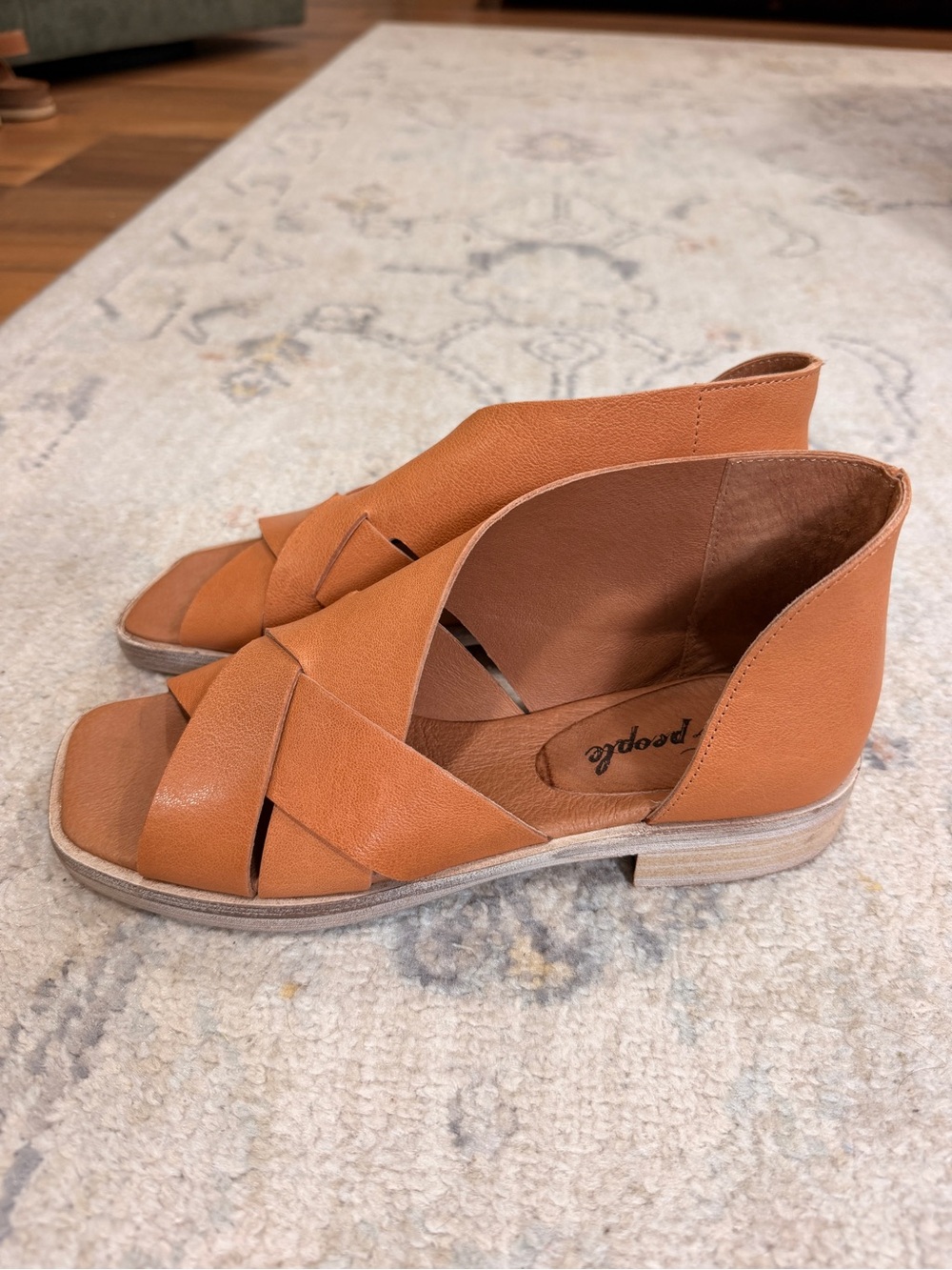 Free People Cognac Leather Woven Open-Side Sandal